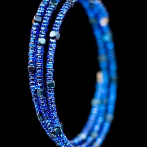 Blue Seed Bead Memory Wire Bracelet