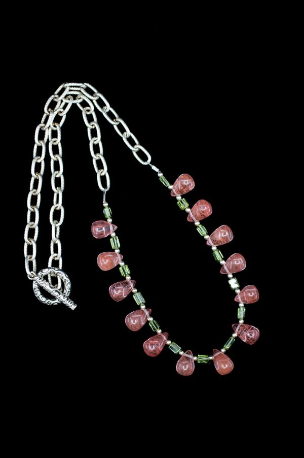 Peridot and Cherry Quartz Necklace with Chain