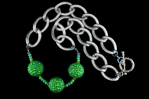 Green Sparkle Ball Necklace with Large Chain