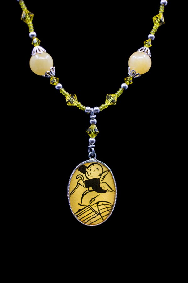 Yellow Aragonite, Swarovski Crystal, and Seed Bead Monopoly Necklace and Earring Set
