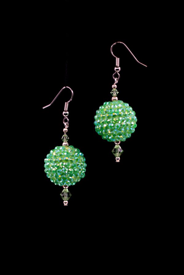 Green Sparkle Ball Earrings with Swarovski Crystals