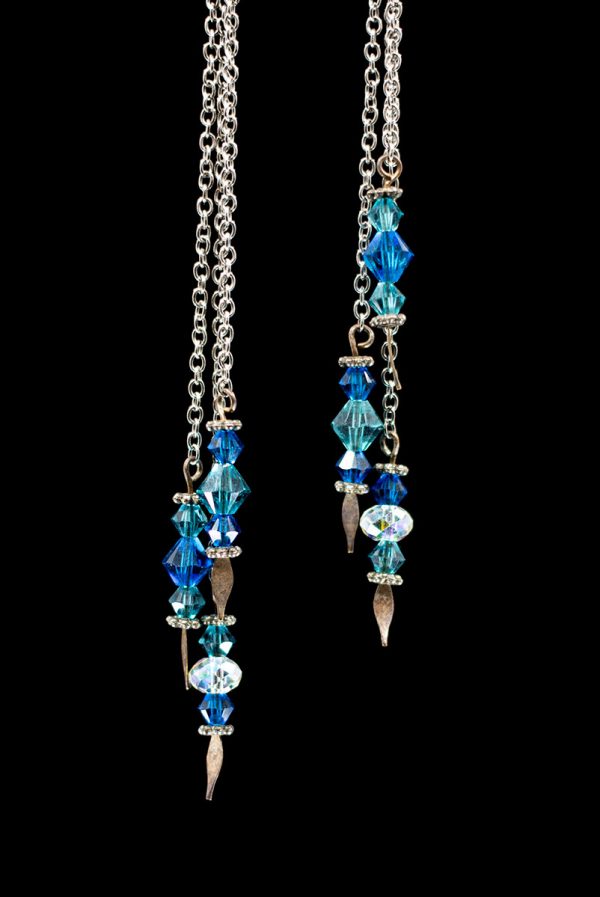 Long Blue Swarovski Crystal and Silver Chain Earrings