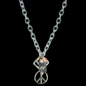 Peace Sign charm necklace with peach Swarovski Crystal