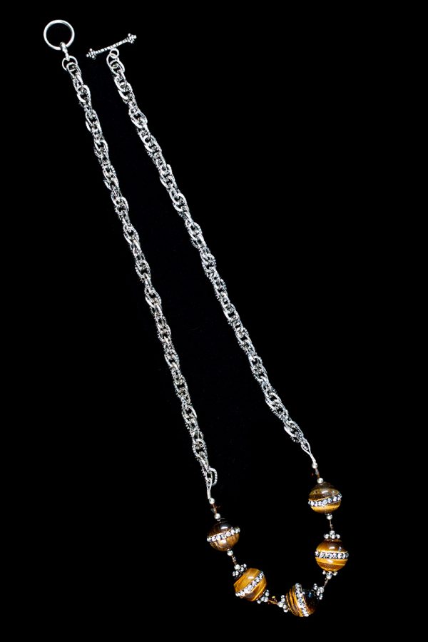 Tigers Eye and Swarovski Crystal necklace with Chain