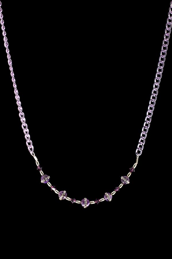 Amethyst and Swarovski Crystal Necklace with Purple Chain