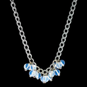 Opalized Glass Cluster necklace with textured chain