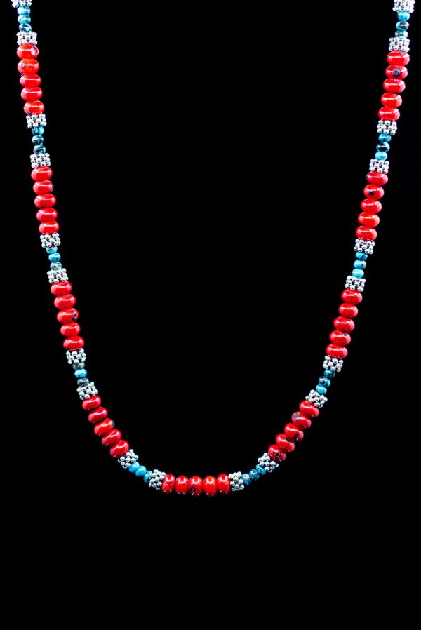 Red coral and Turquoise Necklace