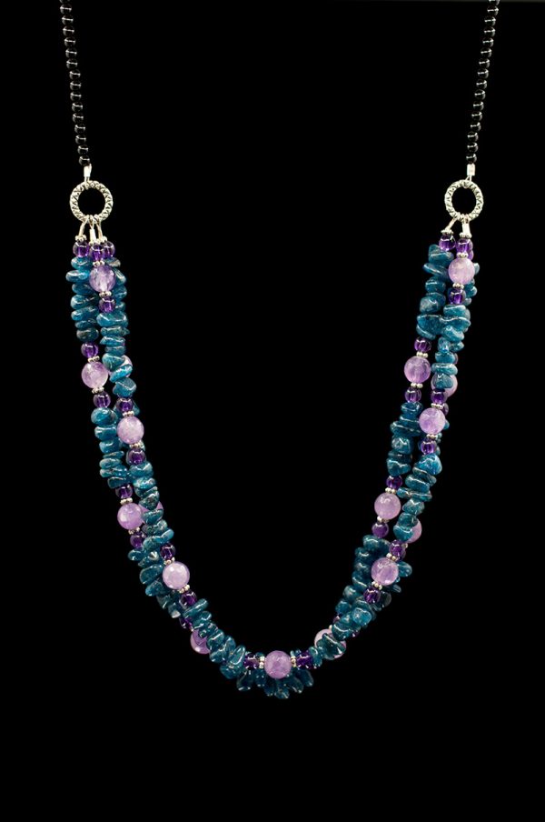 Amethyst and Apatite three strand necklace