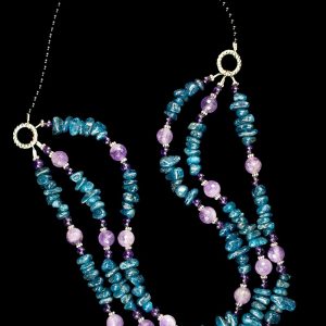 Amethyst and Apatite three strand necklace