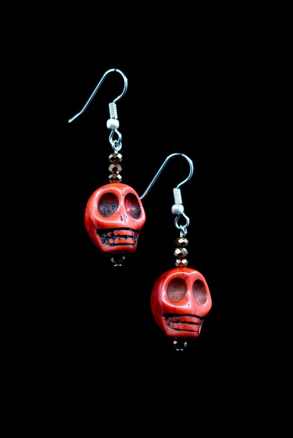 Red Orange Large Skull Earrings