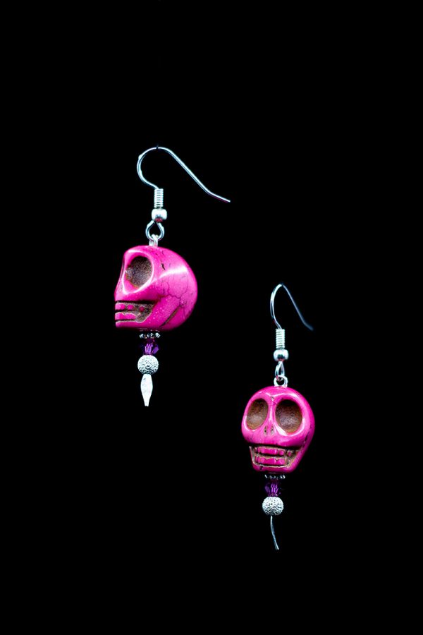 Hot Pink Large Skull Earrings