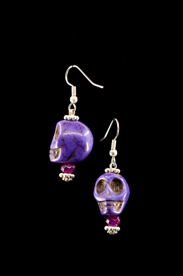 Dark Purple Large Skull Earrings