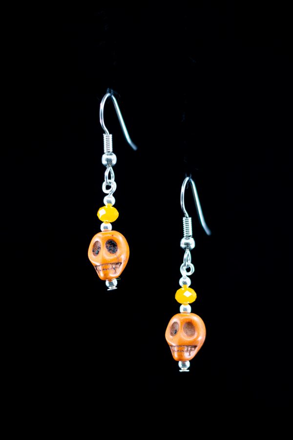 Orange Small Skull Earrings
