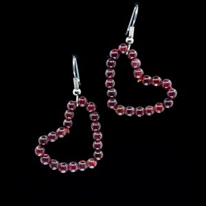 Garnet beaded heart earrings