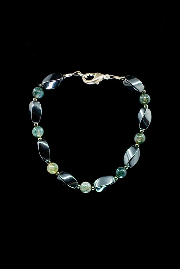 Moss Agate and magnetic hematite bracelet