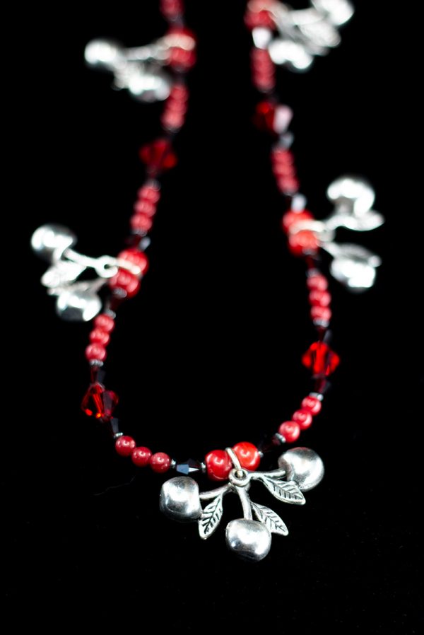 Coral and Swarovski Crystal Cherry Necklace