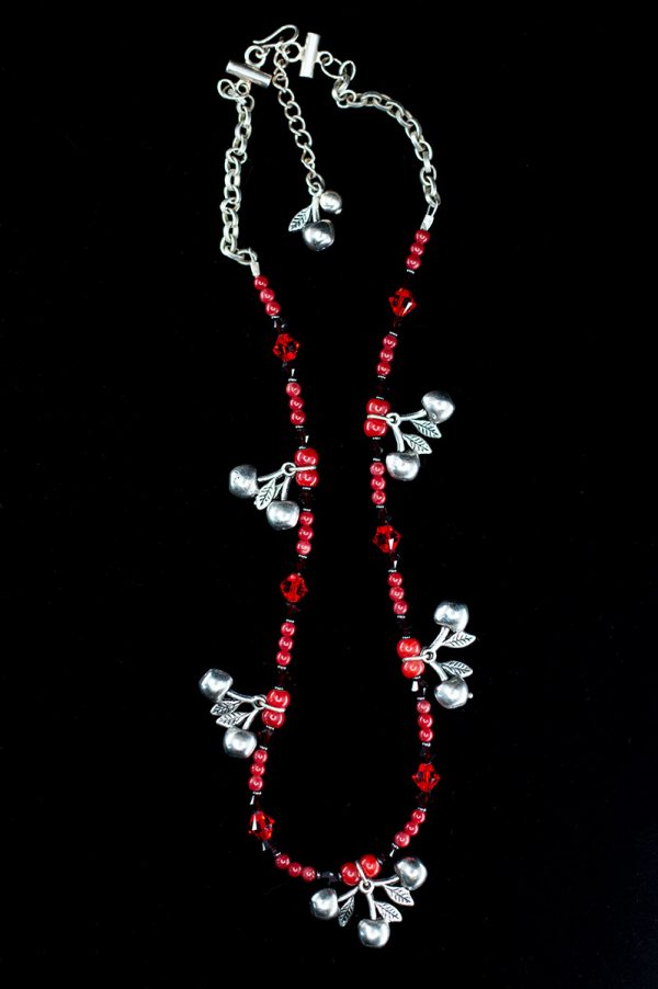Coral and Swarovski Crystal Cherry Necklace