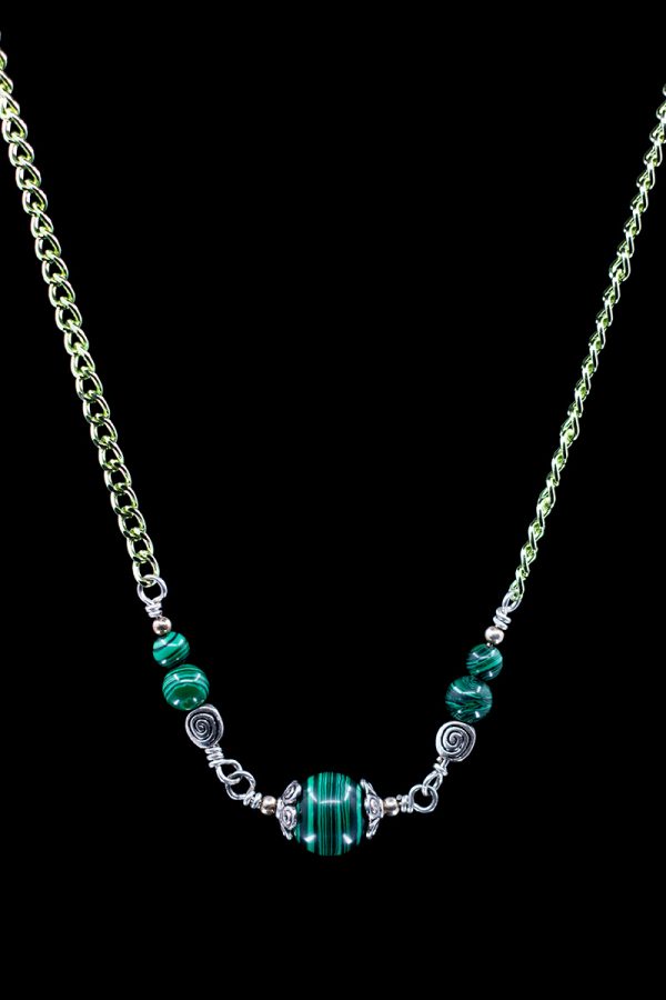 Imitation Malachite Sectioned Necklace on Chain
