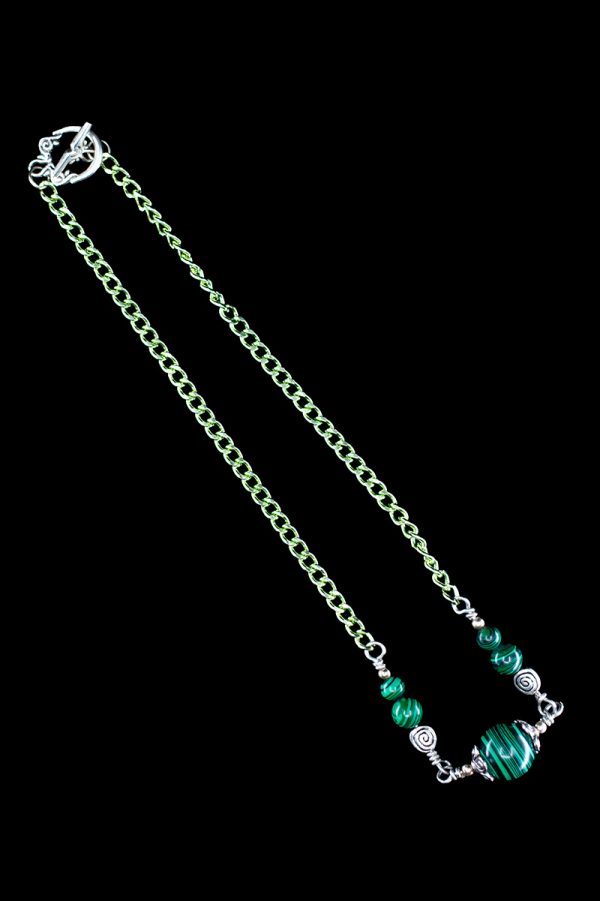 Imitation Malachite Sectioned Necklace on Chain