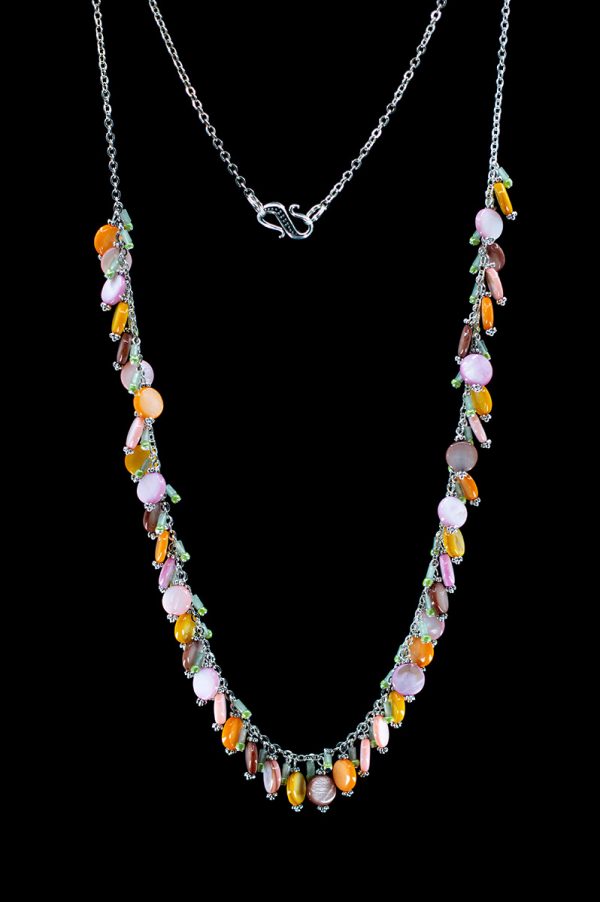 Spring Colors Mother of Pearl Long Chain Necklace
