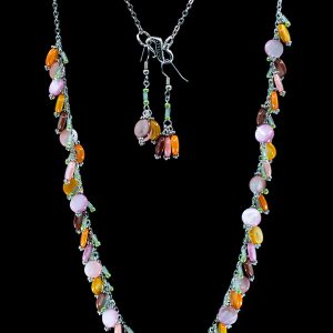 Spring Colors Mother of Pearl Long Chain Necklace and Earrings